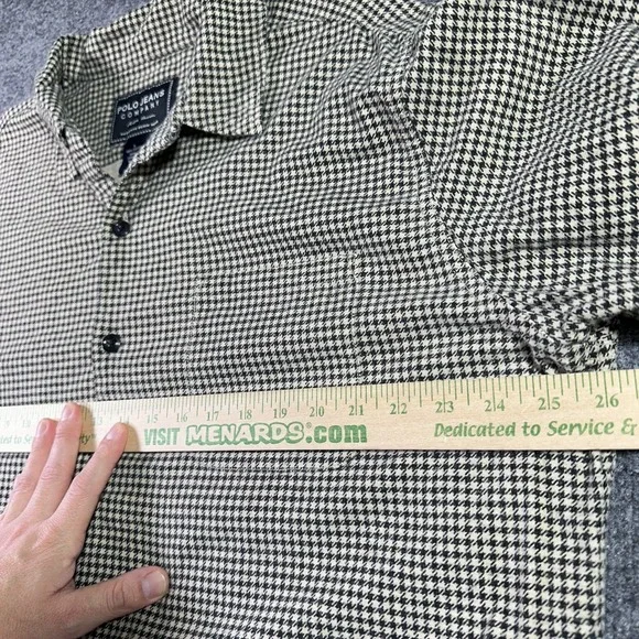 Vintage Polo Ralph Lauren Flannel Shirt Large Beige Houndstooth Loop Collar Camp